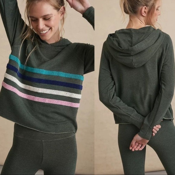 Anthropologie Tops - 🛍️Sundry Galen Green Chenille Stripe Hoodie L $198 made in USA ANTHROPOLOGIE